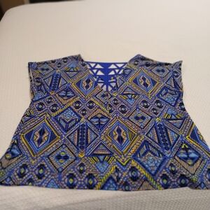 Cato XL Geometric Blue and Yellow Women's Top